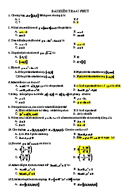 Bài kiểm tra 45 phút môn Toán khối lớp 10